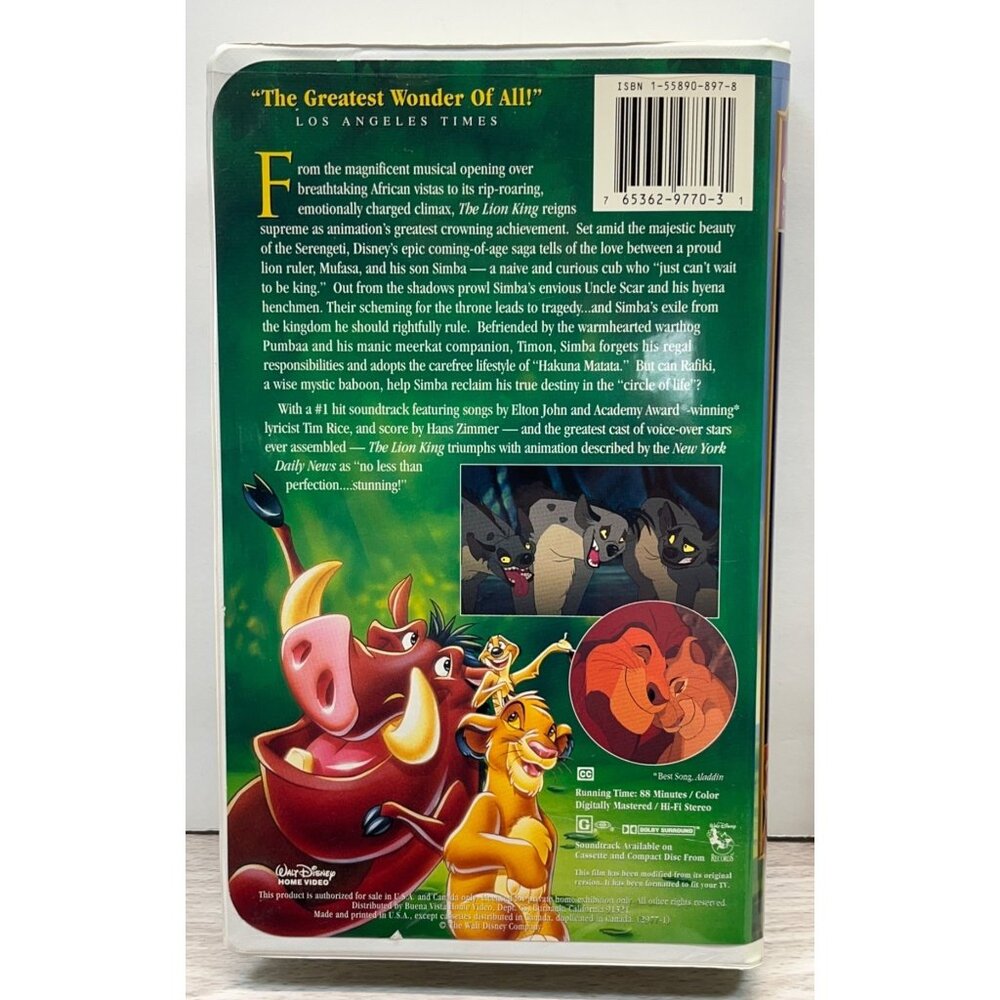 The Lion King VHS 1995 Disney Video Tape Masterpiece Kids Family Movie Clamshell - Picture 2 of 7
